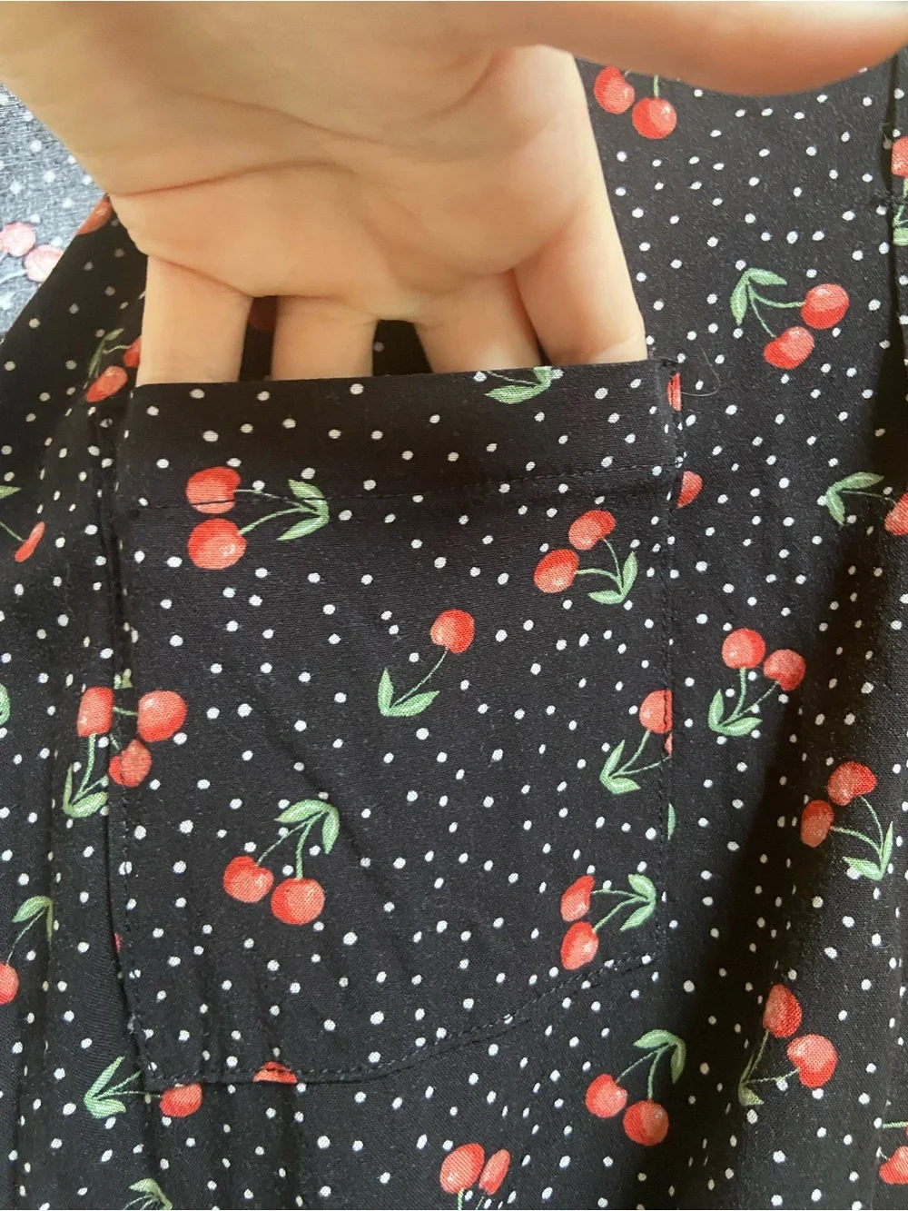 NOBO Cherry + Polka Dot Print Button-up Tee Shirt like new young adult size S